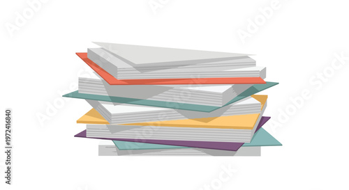 Stack of Colorful Paper Sheets and Documents Illustration