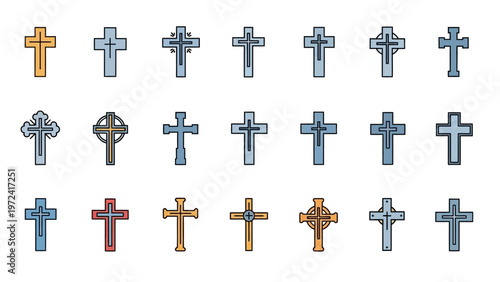 Collection of Various Cross Symbols and Icons.