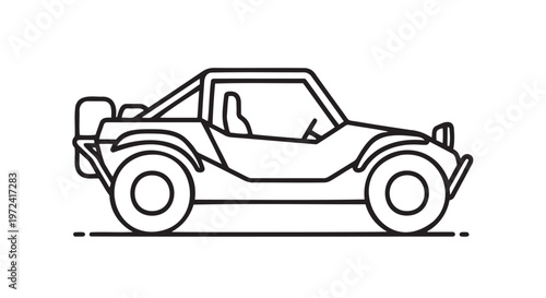 Outline illustration of a dune buggy with a line drawing of dune buggy, versatile off road vehicle, shown in profile