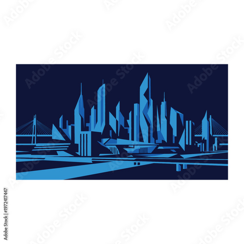 Neon cityscape a futuristic urban skyline in electric blue tones