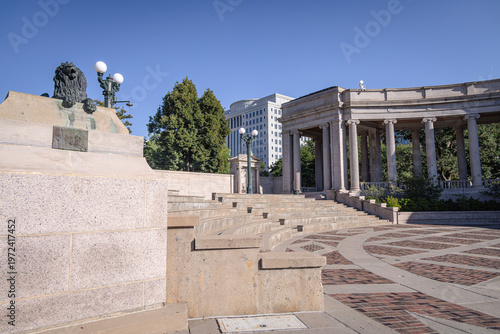 Greek columns and amphitheatre in the Denver Civic Center, Park, Downtown Denver, Denver, Colorado, USA