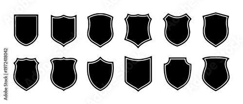 Collection of Various Shield Shapes and Emblem Designs in Black and White