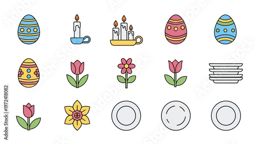 Colorful Easter Eggs and Floral Illustrations.