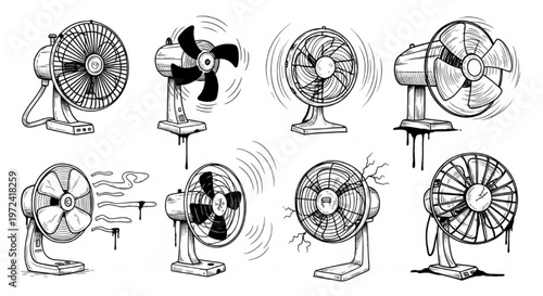 Urban Graffiti Fan and Wind Device Vector Illustration Sheet in Black Ink Grunge Punk Street Art Style