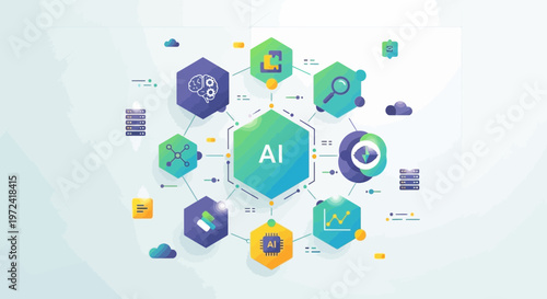 Artificial intelligence conceptual illustration with hexagonal data network