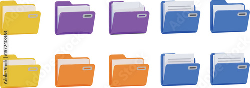 File Folder Icon Collection Featuring Document Storage, Office Organization, and Colorful Folder Designs for Business, Data Management, and Workspace Systems