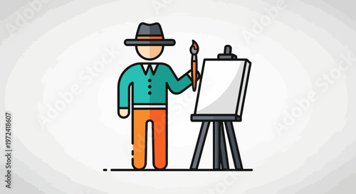 Artist painting on easel vector illustration creative process concept