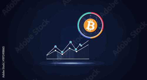 Bitcoin cryptocurrency rising graph digital illustration finance trading concept