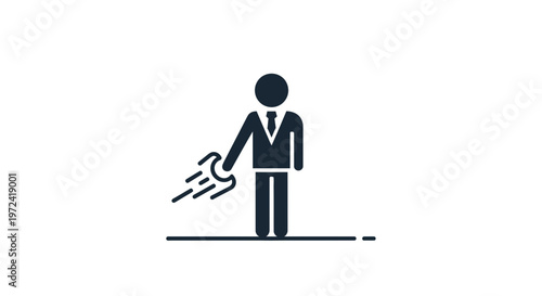 Businessman launching rocket icon isolated on white background
