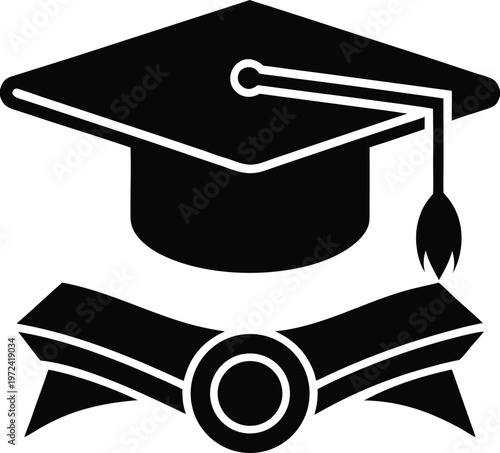 Graduation Cap and Diploma Icon Vector