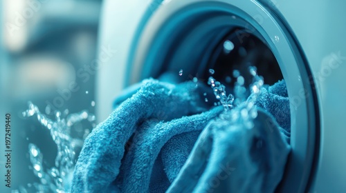 Washing Machine Action Blue Towels