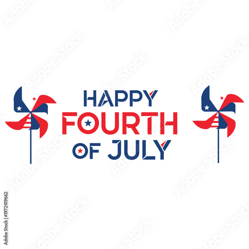 Festive fourth of july greeting with patriotic pinwheels and bold text
