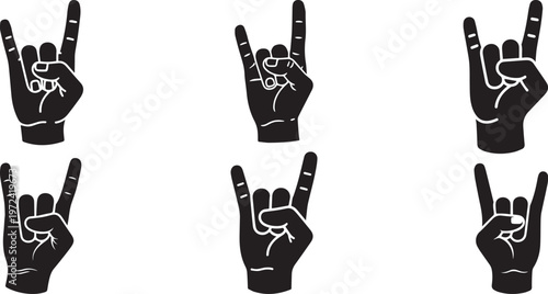 Rock on hand gesture icons in black and white silhouette eps 10