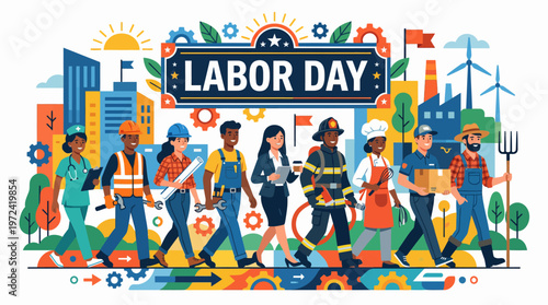 People celebrate Labor Day with workers from various industries