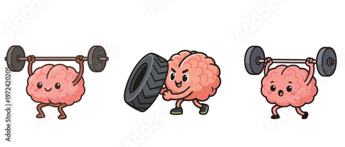 Cartoon brains lifting weights and tire exercising