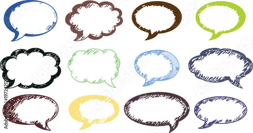 vector set of hand drown  speech bubbles