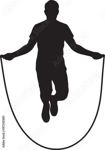 Silhouette of a person jumping rope in a dynamic athletic pose silhouette vector icon
