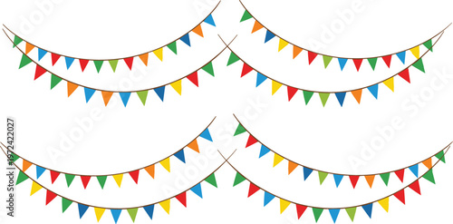 Colorful Party Bunting Banner Collection Featuring Hanging Triangle Flags, Festive Decoration Garlands, and Celebration Elements for Events and Holiday Design