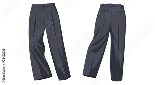 Stylish illustrated dark wide-leg trousers offering a professional yet relaxed aesthetic for modern fashion projects