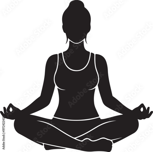 Silhouette of a person meditating in a cross-legged seated position with hands resting on knees silhouette vector icon