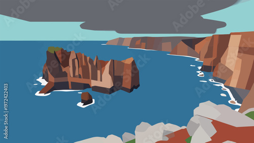 Coastline view with rock formations and sea under cloudy sky in a coastal area during daytime