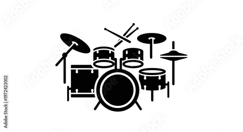 Drum Kit Silhouette with Sticks