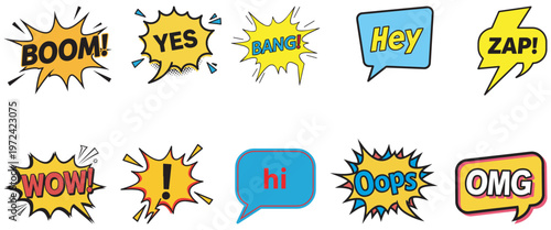 Collection of comic speech bubbles with various exclamations eps 10