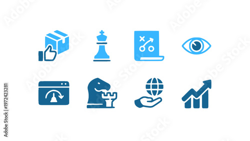 Minimal icons representing financial services, banking, and investment growth.