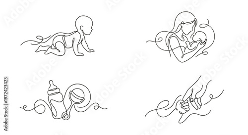 Emotional connection line art set – love, missing, human touch minimalist continuous line illustration for mental health, relationships and modern wall art