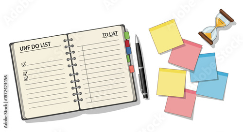 To do list notebook with pen and sticky notes
