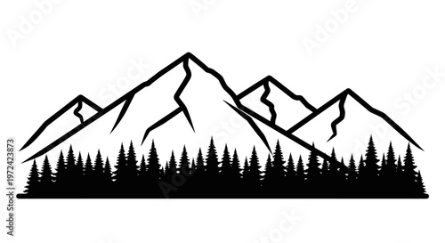 Black silhouette of mountain range landscape.