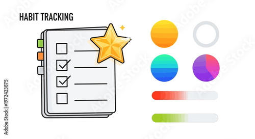 Habit tracking checklist with star and colorful graphs