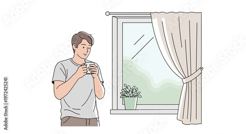 Man enjoying a morning drink by the window, peaceful start to the day