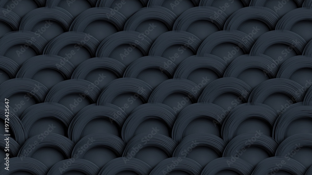 Obraz premium Dark gray seamless geometric pattern background texture. Dark gray seamless pattern showcasing abstract overlapping shapes creating a soft textured background