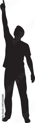 Silhouette of a person raising their arm in a triumphant or celebratory gesture. silhouette vector icon