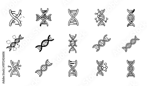 Cuadro en lienzo A set of DNA double helix icons in a minimalist line art style
