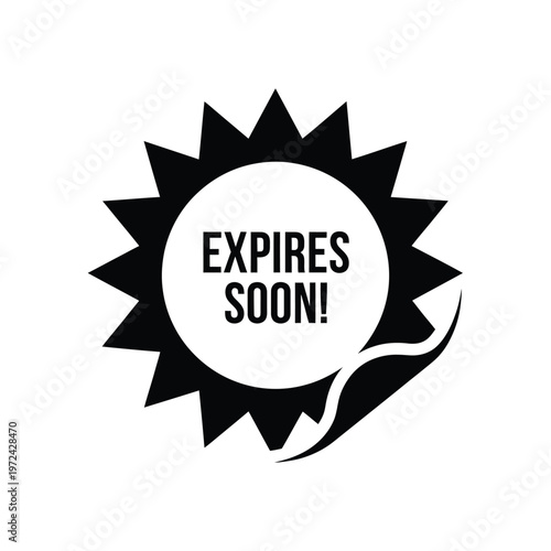 A stark black and white starburst graphic prominently displays the text expires soon in bold lettering high quality professional