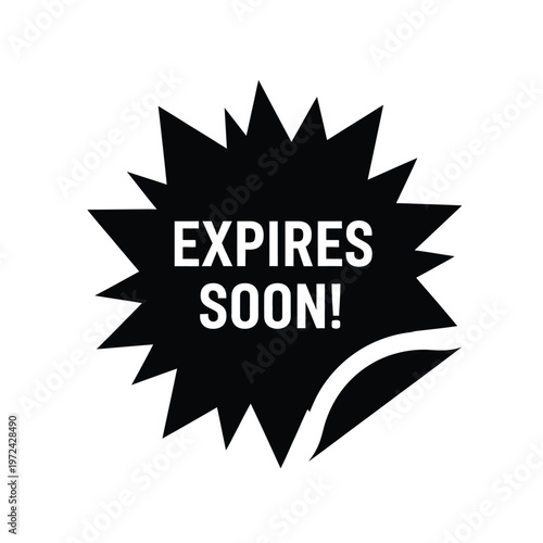 A stark black starburst shaped graphic prominently displays the text expires soon in bold white capital letters