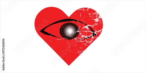 Abstract red heart with eye symbol on distressed texture