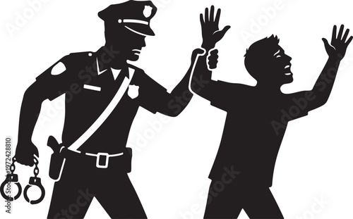 Police officer arresting a suspect with handcuffs with law enforcement