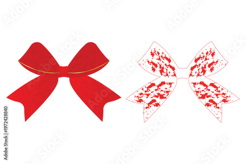 Red and gold texter bow set isolated on transparent background
