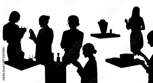 Silhouettes of people engaging in a casual social gathering with drinks and conversation isolated on transparent background, Vector