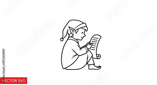 Cute Elf Reading a List, Christmas Character Illustration