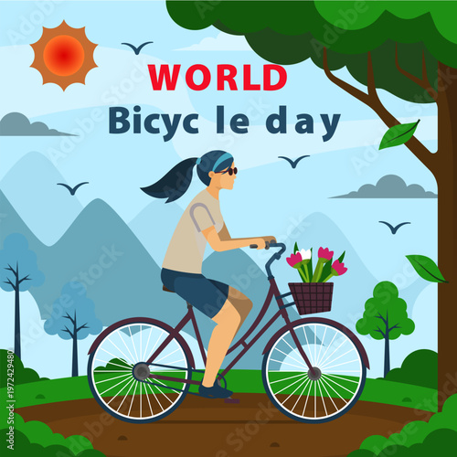 World Bicycle Day, cycling illustration, bike rider vector, eco friendly transportation