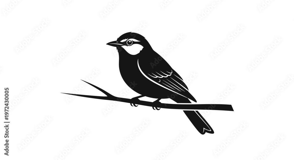 Obraz premium Black silhouette of a small bird.