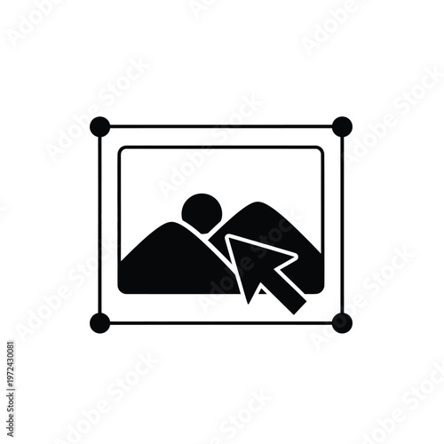 A black silhouette depicts a picture frame with a photo and a cursor selecting within it