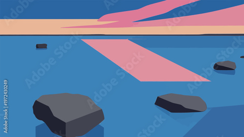 Rocks in water with colorful sky at sunset over calm sea