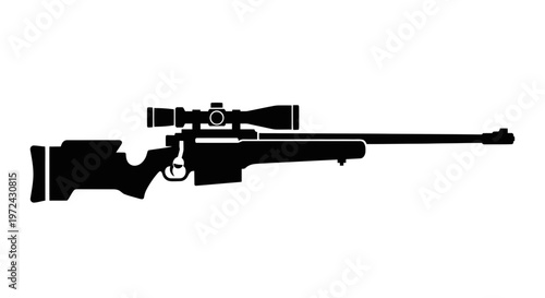 Sniper Rifle Silhouette Icon, Precision Weapon with Scope, Military Tool