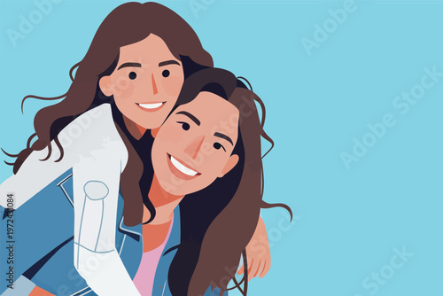 Sisters enjoy a fun moment together while smiling in a playful setting during a sunny day