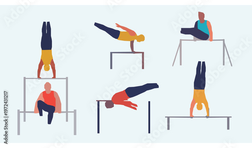 Minimal calisthenics athletes on bars vector illustration